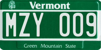 VT license plate MZY009