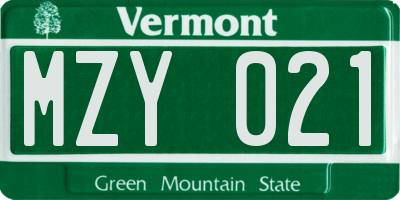 VT license plate MZY021