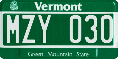 VT license plate MZY030