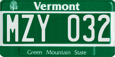 VT license plate MZY032