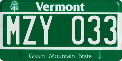 VT license plate MZY033