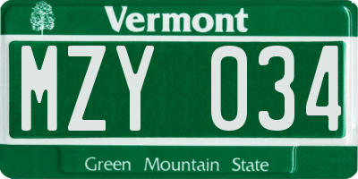 VT license plate MZY034