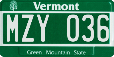 VT license plate MZY036
