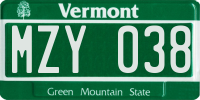 VT license plate MZY038