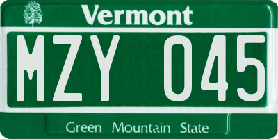 VT license plate MZY045