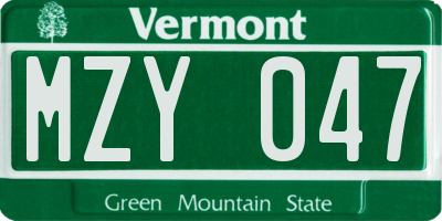 VT license plate MZY047