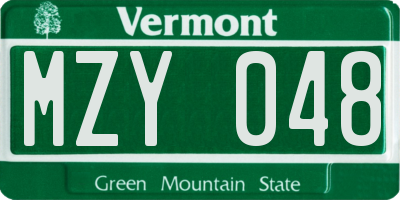VT license plate MZY048