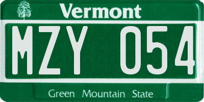 VT license plate MZY054