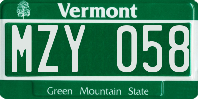 VT license plate MZY058