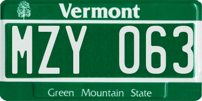 VT license plate MZY063