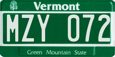 VT license plate MZY072