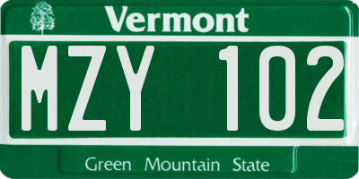 VT license plate MZY102