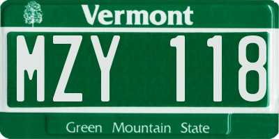 VT license plate MZY118