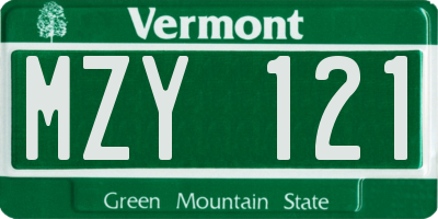 VT license plate MZY121