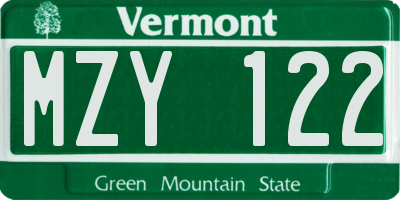 VT license plate MZY122