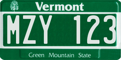 VT license plate MZY123