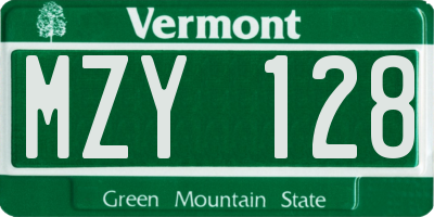 VT license plate MZY128