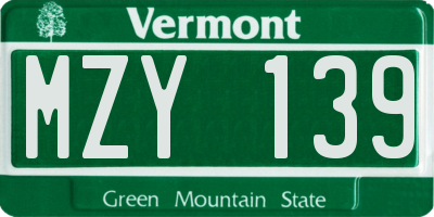 VT license plate MZY139