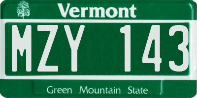 VT license plate MZY143