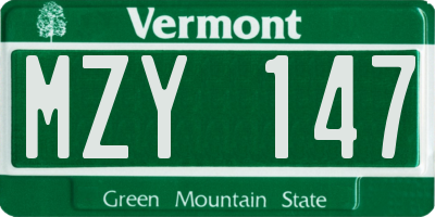 VT license plate MZY147