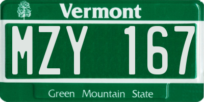 VT license plate MZY167