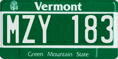 VT license plate MZY183
