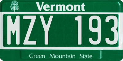 VT license plate MZY193