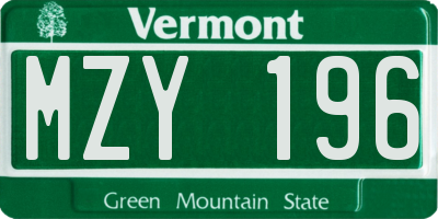 VT license plate MZY196