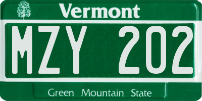 VT license plate MZY202