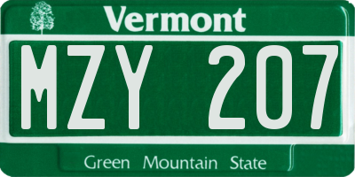 VT license plate MZY207