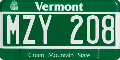 VT license plate MZY208