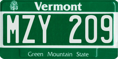 VT license plate MZY209