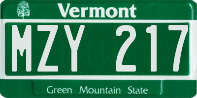 VT license plate MZY217