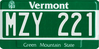 VT license plate MZY221