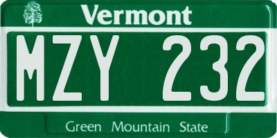 VT license plate MZY232