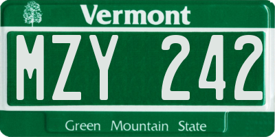 VT license plate MZY242