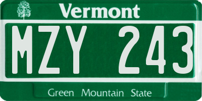VT license plate MZY243