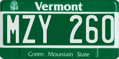 VT license plate MZY260