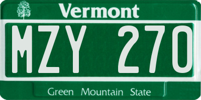 VT license plate MZY270