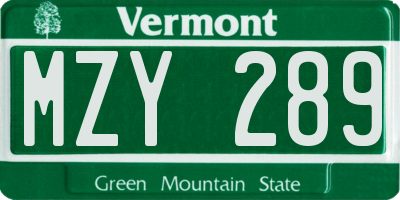 VT license plate MZY289