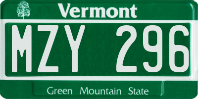VT license plate MZY296