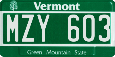 VT license plate MZY603