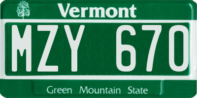 VT license plate MZY670