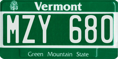 VT license plate MZY680