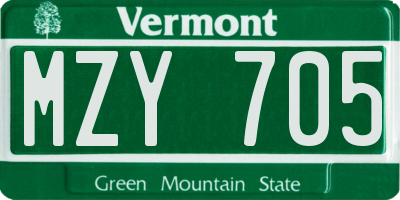 VT license plate MZY705