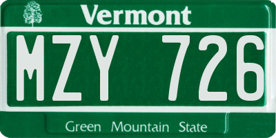 VT license plate MZY726