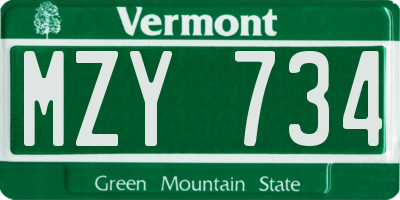 VT license plate MZY734