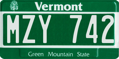 VT license plate MZY742