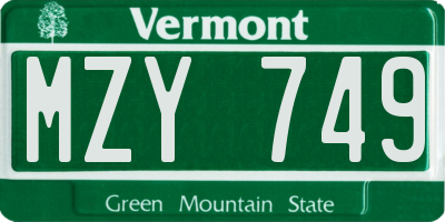 VT license plate MZY749