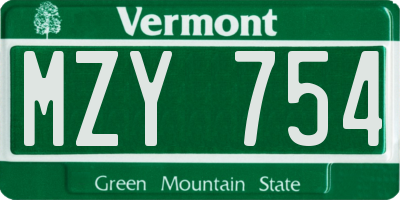 VT license plate MZY754